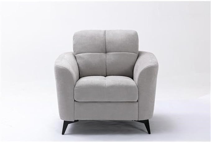 BOWERY HILL Accent Chair Light Gray Velvet Fabric Tufted Cushion Black Metal Legs Pocket Coil Seating Removable Back Cushion Modern Style Living Room or Formal Gathering Chair