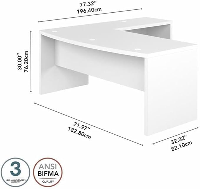 Bush Business Furniture L Shape Desk with Wire Management | Echo Collection Corner Bow Front Table for Home Office with Quick-to-Assemble Hardware | 72Wx77Lx30H