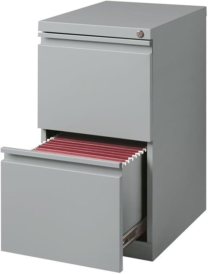 Pemberly Row 20 2-Drawer Modern Metal Mobile Pedestal Filing Cabinet in Silver