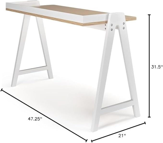 Pemberly Row Mid-Century Contemporary Desk 47.25 W x 21 D x 31.5 H Natural Finish Solid Wood Sawhorse Base Space-Saving Design Modern Home Office Desk Easy Assembly