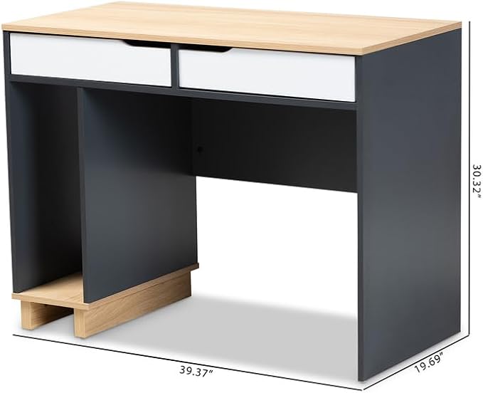 Multicolor Wood Computer Desk - Mid-Century Modern 2-Drawer Home Office Desk