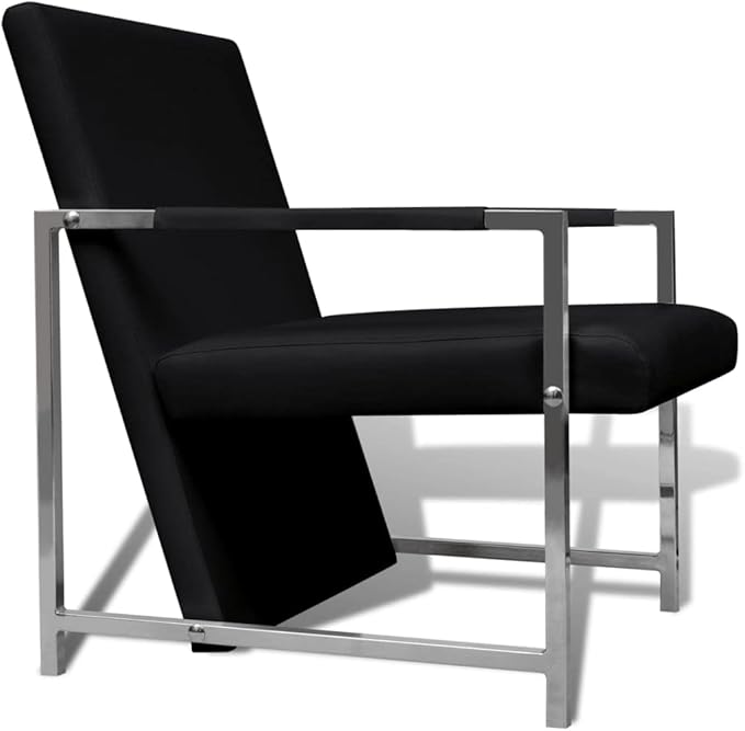 vidaXL Armchair Lounge Chair with Chrome Feet Accent Cube Armchair for Home Office Living Room Bedroom Modern Style Black Faux Leather