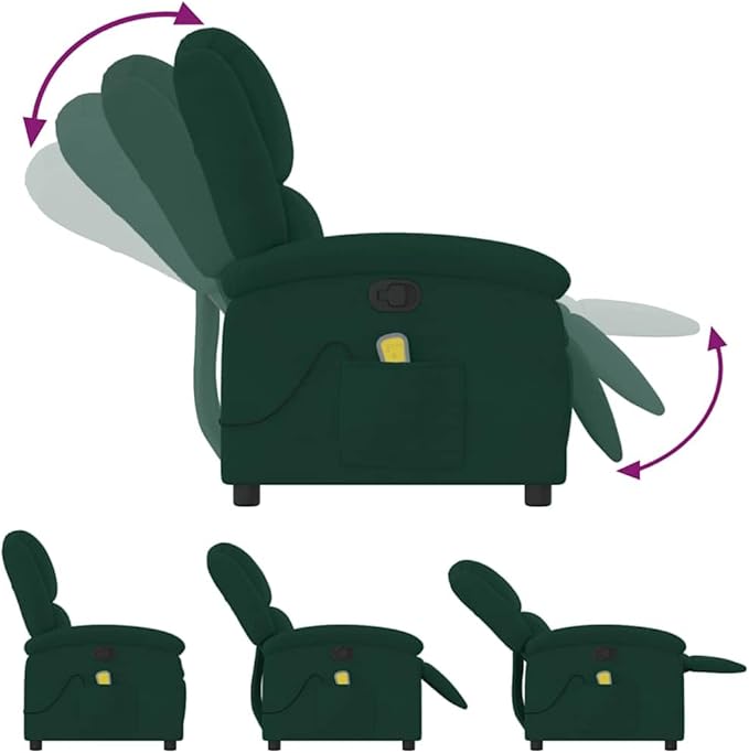 vidaXL Velvet Massage Recliner Lounge Chair - Dark Green Manual Recline USB-Powered Vibration Thick Padding Sturdy Frame
