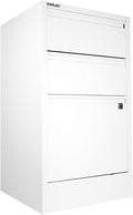 Bisley 3-Drawer Flush Front Vertical File Cabinet - Traffic White 2 Utility Drawers + 1 Hanging File Drawer Powder-Coated Steel Locking Bottom Drawer