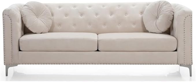 Glory Furniture Pompano Velvet Sofa in Ivory