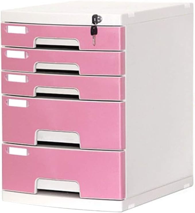 File Cabinets Filing Cabinet Lockable 5 Drawers Desktop File Storage Storage Box - Pink 29.5X39.4X43Cm Bookcase