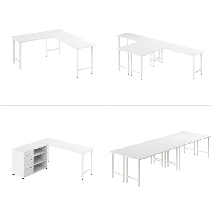 Pemberly Row 72W x 24D Computer Desk Engineered Wood White Finish Metal Legs Built-in Wire Management Durable Large Workspace Modern Home Office or Professional Desk
