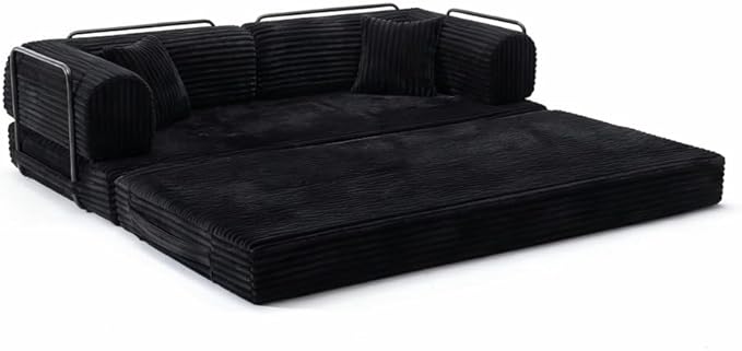 74 Compression Sofa Convertible Floor Sofa Bed with Pillow Back Support ArmrestComfy Futon Couch Sleeper BedLoveseats Boneless for Living RoomBedroom (Black)