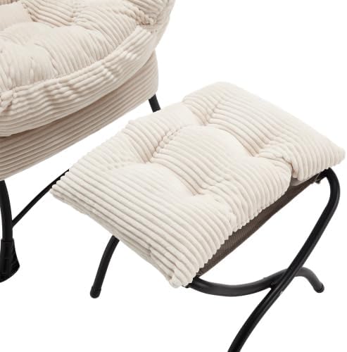 Bellemave Lazy Chair with Ottoman Lounge Accent Chair with Armrests and Side Pocket Leisure Upholstered Sofa Chairs with Footrest for Small Space Reading Chairs for Living Room Bedroom (White)
