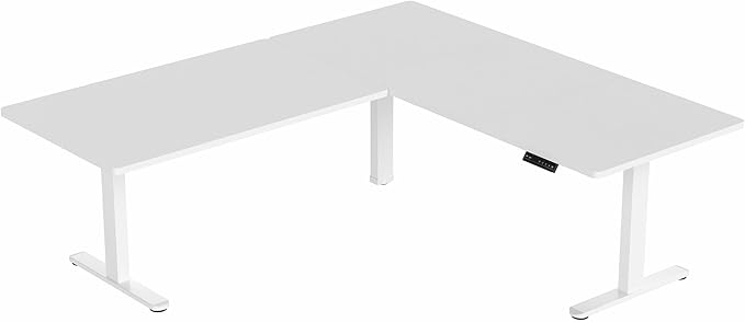 VIVO Electric Height Adjustable 77 x 71 inch Corner Stand Up Desk 2 White 30 inch Deep Table Tops White Frame Memory Controller L-Shaped Workstation 3E Series DESK-KIT-3E7W