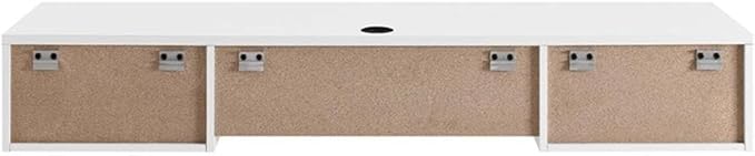 Pemberly Row Wall-Mount Office Desk 60 in Wide Particleboard with Wood Grain Laminate White Finish Pull-Out Keyboard Tray Full-Extension Drawers Mid-Century Modern Style for Home Office or Dorm