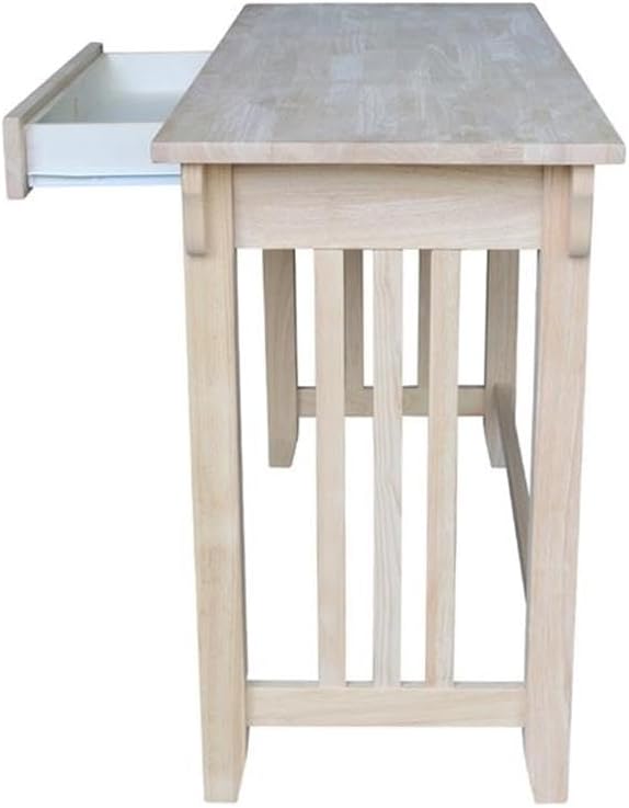Pemberly Row Mid Century Writing Desk 45 W x 22 D x 30 H Solid Hardwood Butcher Block Surface Single Drawer with Euro Glide Ready to Assemble Home Office Desk