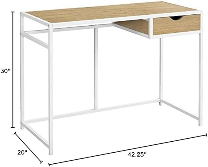 Monarch Specialties 7575 Computer Desk Home Office Laptop Storage Drawer 42 L Work Metal Laminate Contemporary Modern Desk-42 42.25 L x 20 W x 30 H Natural Wood-Look/White