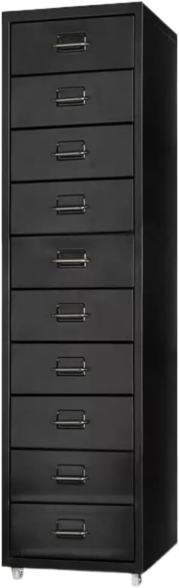 Filing Cabinet Suspension Files 10 Drawer File Drawer with Wheels Filing Drawers Metal for Colorful Office Furniture (Color : Black)