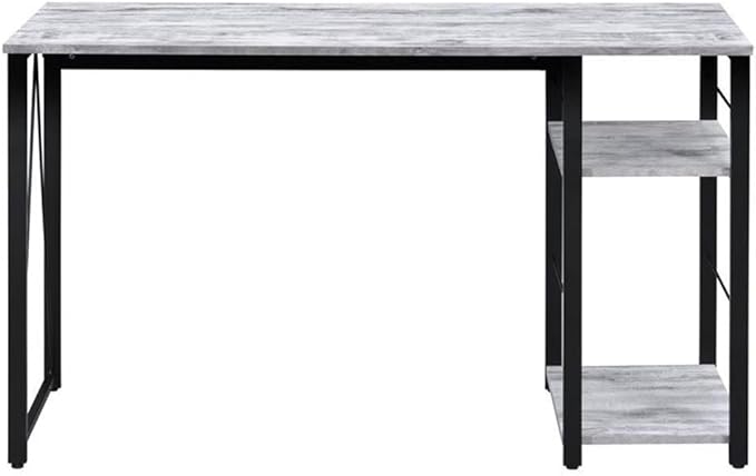 Bowery Hill 2-Shelf Writing Desk 47W x 19D x 28H Antique White and Black Finish Wooden Top Particle Board and Metal Construction Rustic Industrial Style Home Office Desk with Storage Shelves