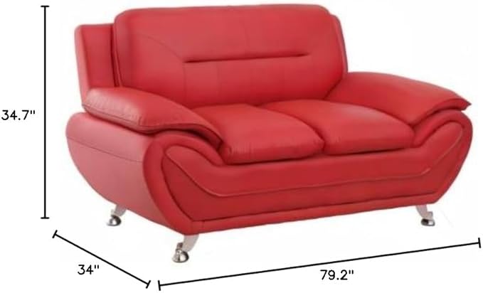Michael Modern Faux Leather Upholstered Stainless Steel Legs Living Room Loveseat Persian Red