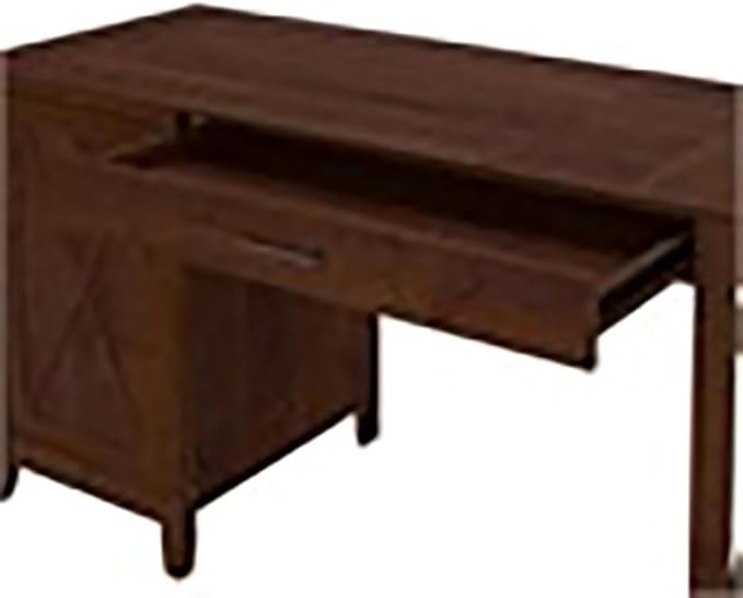 Scranton &amp Co Wood Computer Desk 54W x 24D x 30H Bing Cherry Finish Storage Cabinet with Adjustable Shelf Keyboard Tray Sturdy Post Leg Design Home Office Desk for Work and Organization
