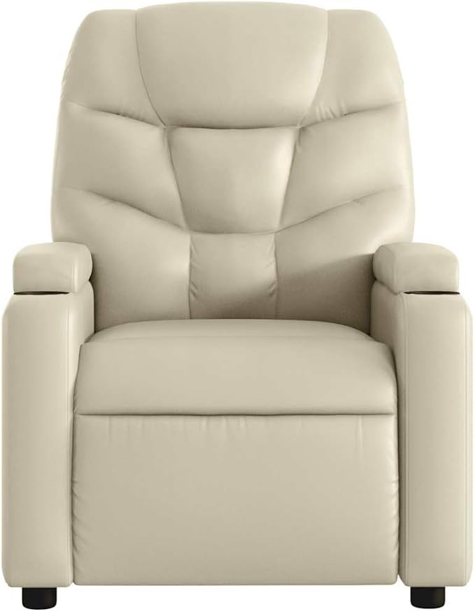 Massage Recliner Chair Cream Faux Leather Metal Plywood Adjustable 135° Backrest Memory Foam Cushion Cup Holders for Living Room Home Theater 242.5 lbs Capacity