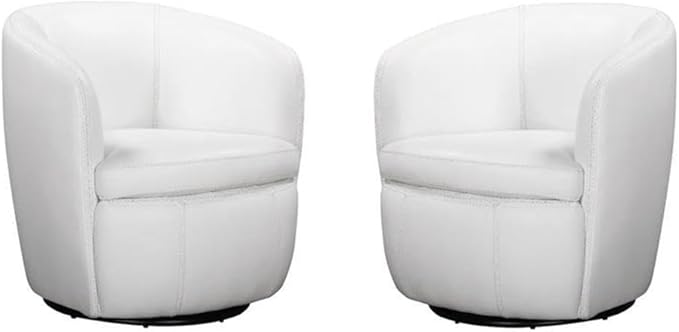 Pemberly Row Set of 2 Snow All Italian Leather Swivel Club Chair