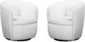 Pemberly Row Set of 2 Snow All Italian Leather Swivel Club Chair