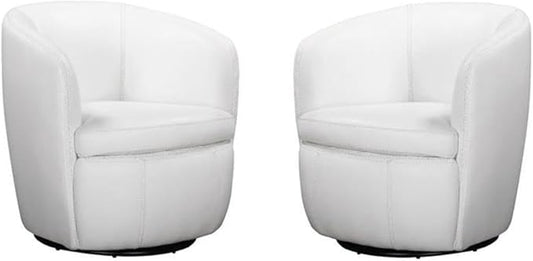 Pemberly Row Set of 2 Snow All Italian Leather Swivel Club Chair