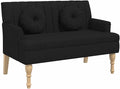 vidaXL 44 W Small Loveseat with Round Pillows Fabric Sofa with Armrests &amp Wooden Feet Modern 2 Seater Couch for Small Spaces Ideal for Living Room &amp Bedroom Black