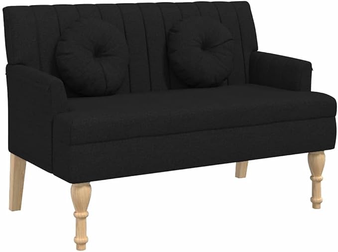 vidaXL 44 W Small Loveseat with Round Pillows Fabric Sofa with Armrests &amp Wooden Feet Modern 2 Seater Couch for Small Spaces Ideal for Living Room &amp Bedroom Black
