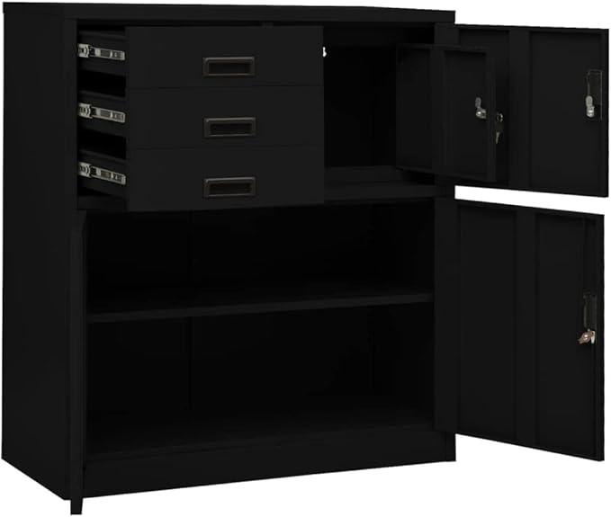 File Cabinets Standing Cabinets Bookcases Office Cabinet Black 35.4x15.7x40.2 Steel Counter Cabinet with Lockable Doors for Home Office