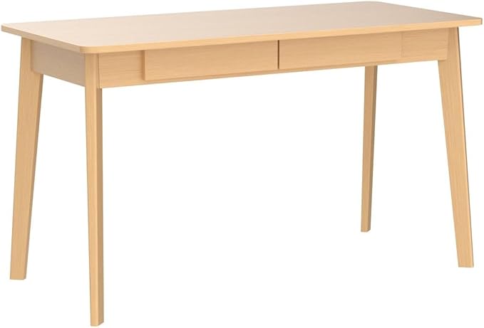 ECACAD Computer Desk with 2 Drawers 47” Home Office Desk Writing Study Working Table for Bedroom Light Brown