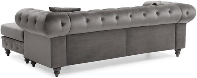 Glory Furniture Nola Velvet Sofa Chaise in Dark Gray