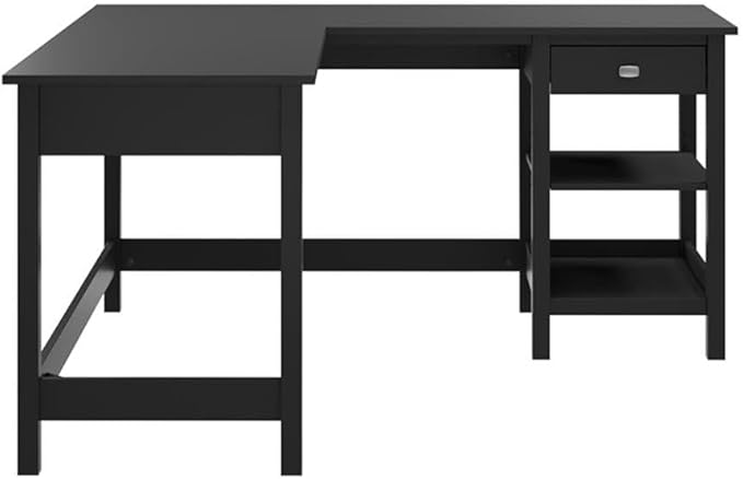 Bush Home Broadview 60W L Shaped Computer Desk with Storage in Classic Black Contemporary Table for Home Office Workspace