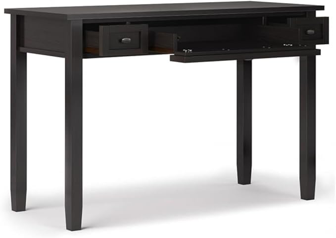Pemberly Row Solid Wood Writing Desk 48 in Hickory Brown Finish Transitional Design with Keyboard Tray Side Storage Drawers Shaker Style for Home Office or Living Room