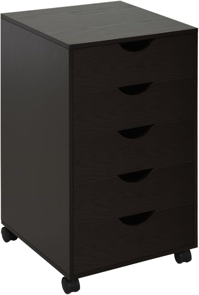 5 Drawer File Cabinet Storage Organizer Filing Cabinet with Nordic Minimalist Modern Style &amp Wheels Brown