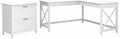 Bush Furniture Key West 60W L Shaped Desk with 2 Drawer Lateral File Cabinet in Pure White Oak Large Corner Table and Document Storage for Home Office