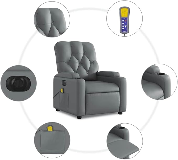 Electric Massage Recliner Chair Gray Faux Leather Ergonomic Design Living Room Home Theater Seating 24V 2A Power 242.5 lb Capacity Living Room Chairs
