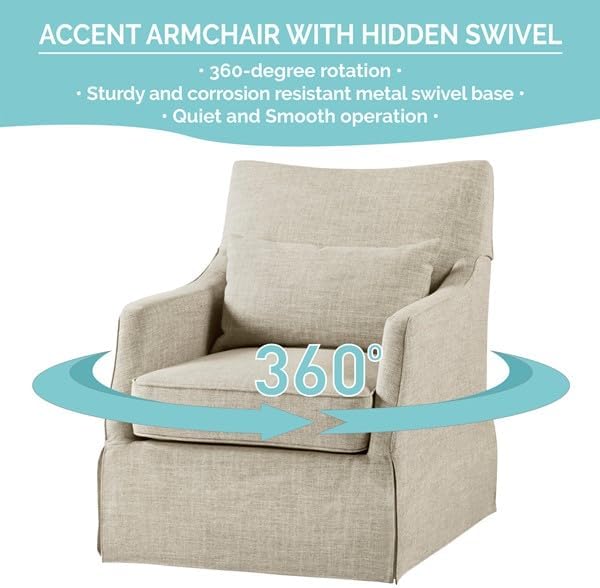 Martha Stewart 360° Mint Swivel Chair Modern Classic Skirted Armchair with Soft Removable Seat Cushions and Lumbar Pillow Rust Resistant Metal Swivel Base for Living Room Bedroom