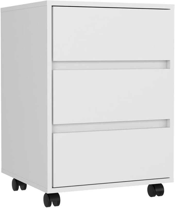 Mobile File Cabinet with 3 Drawers White Finish