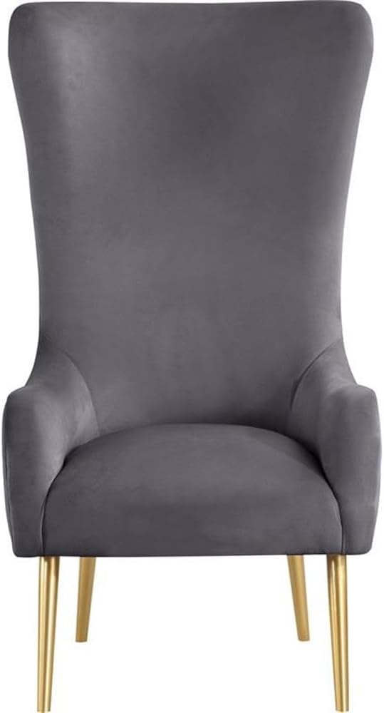 Meridian Furniture 536Grey Alexander Collection Modern | Contemporary Velvet Upholstered Accent Chair with Sturdy Gold Metal Legs and Deep Button Tufting on Back 27 W x 33 D x 51 H