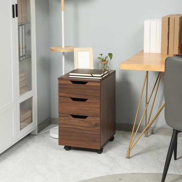 Filing Cabinet Space-Saving Design 15.75 W x 13.5 D x 23.75 H Mobile File CabinetUnder Desk Filing Cabinets for Home Office Organizer Letters/Legal/A4 Black Wood Grain (Brown)