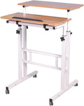 soges Mobile Standing DeskAdjustable Height Roling Sit-Stand Desk Small Standing Computer Desk Workstation on Wheels Sit Stand Up Desk for Home Office Oak