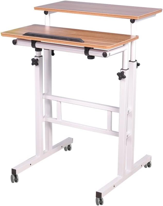 soges Mobile Standing DeskAdjustable Height Roling Sit-Stand Desk Small Standing Computer Desk Workstation on Wheels Sit Stand Up Desk for Home Office Oak
