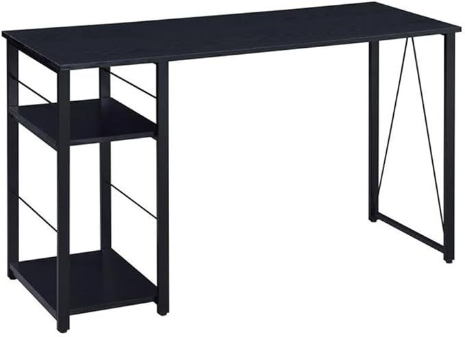 BOWERY HILL Writing Desk Wooden Top with Black Metal Open Base 47 W x 19 D x 28 H 2-Shelf Design Rustic Industrial Style Particle Board and Paper Veneer Home Office Desk with Storage