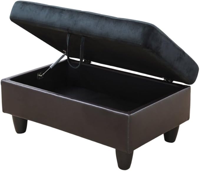 L-Shaped 3-Piece Lint and PVC Sofa with Storage Ottoman Set Sectional Couch Sofa Set for Living Room Office Small Space Dark Blue and Brown