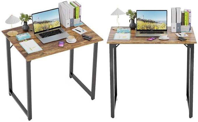 32 Inch Computer Desk Set of 2 Office Desk with Metal Frame Home Office Desk Modern Simple Style for Small Space Home Office Living Room Bedroom Brown