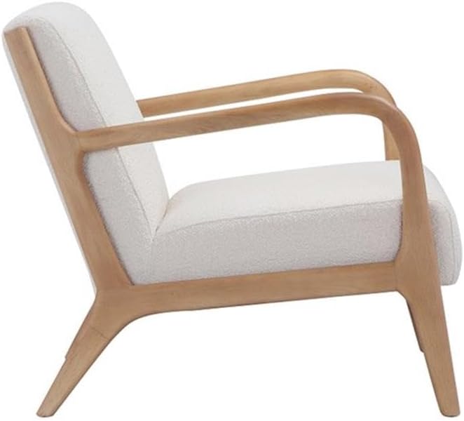 Pemberly Row Contemporary Lounge Chair White Boucle Fabric Wood Veneer Frame Modern Accent Armchair Fully Assembled Living Room Seating or Bedroom Lounge Chair
