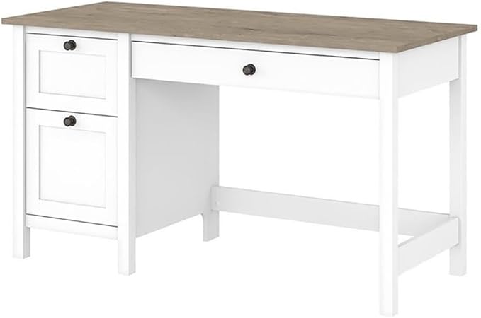 Atlin Designs 54 Farmhouse Computer Desk Engineered Wood White and Gray Finish 3 Drawers Keyboard Tray Home Office Desk with Storage ANSI/SOHO Certified