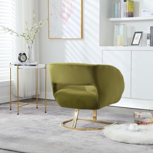 Upholstered Tufted Chair Recliner Chair for Adults with Metal Stand Textured Linen Fabric Sofa for Kids Bedroom Living Room (Green)