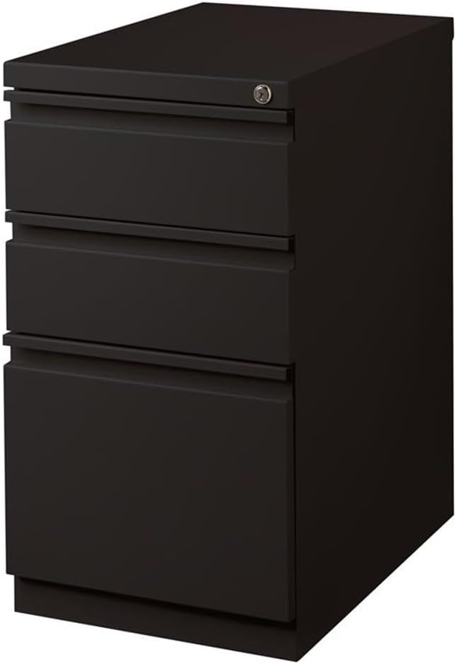 Pemberly Row Mobile 3-Drawer Filing Cabinet 23 D Steel Black Box/Box/File Full Extension Drawers Hidden Casters Lockable Letter-Size Hanging File Storage Commercial Office Use