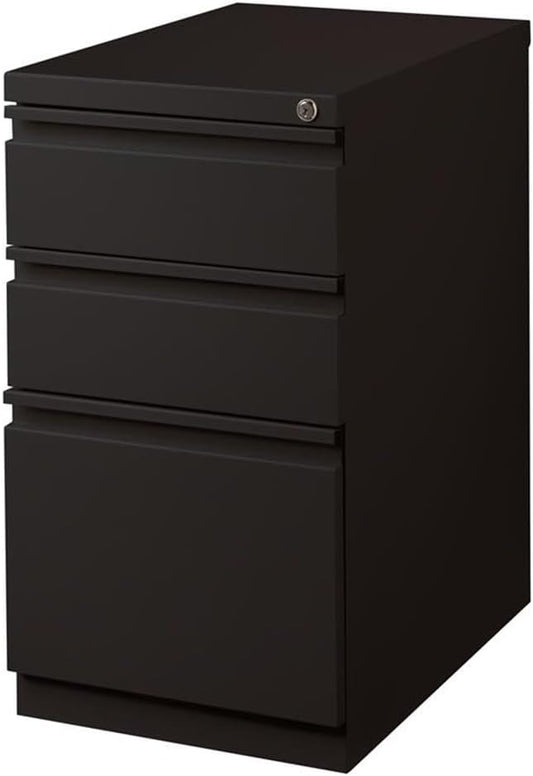 Pemberly Row Mobile 3-Drawer Filing Cabinet 23 D Steel Black Box/Box/File Full Extension Drawers Hidden Casters Lockable Letter-Size Hanging File Storage Commercial Office Use