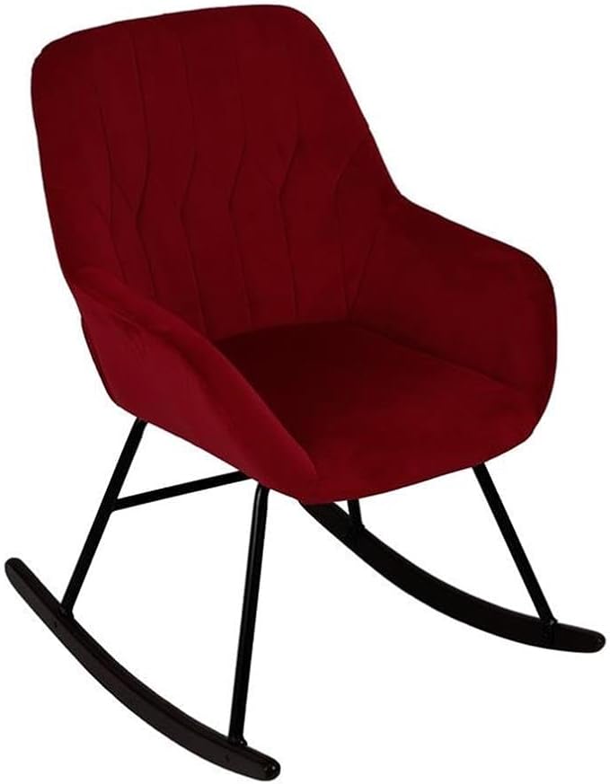 LuxenHome Modern Accent Velvet Chairs Upholstered Red Rocking Chair Dining Chairs Single Sofa Arm Chair for Living Room Bedroom Leisure Lounge Chairs with Metal Stand
